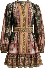 FARM Rio Flowering Garden Tree Long Sleeve Cotton Blend Minidress