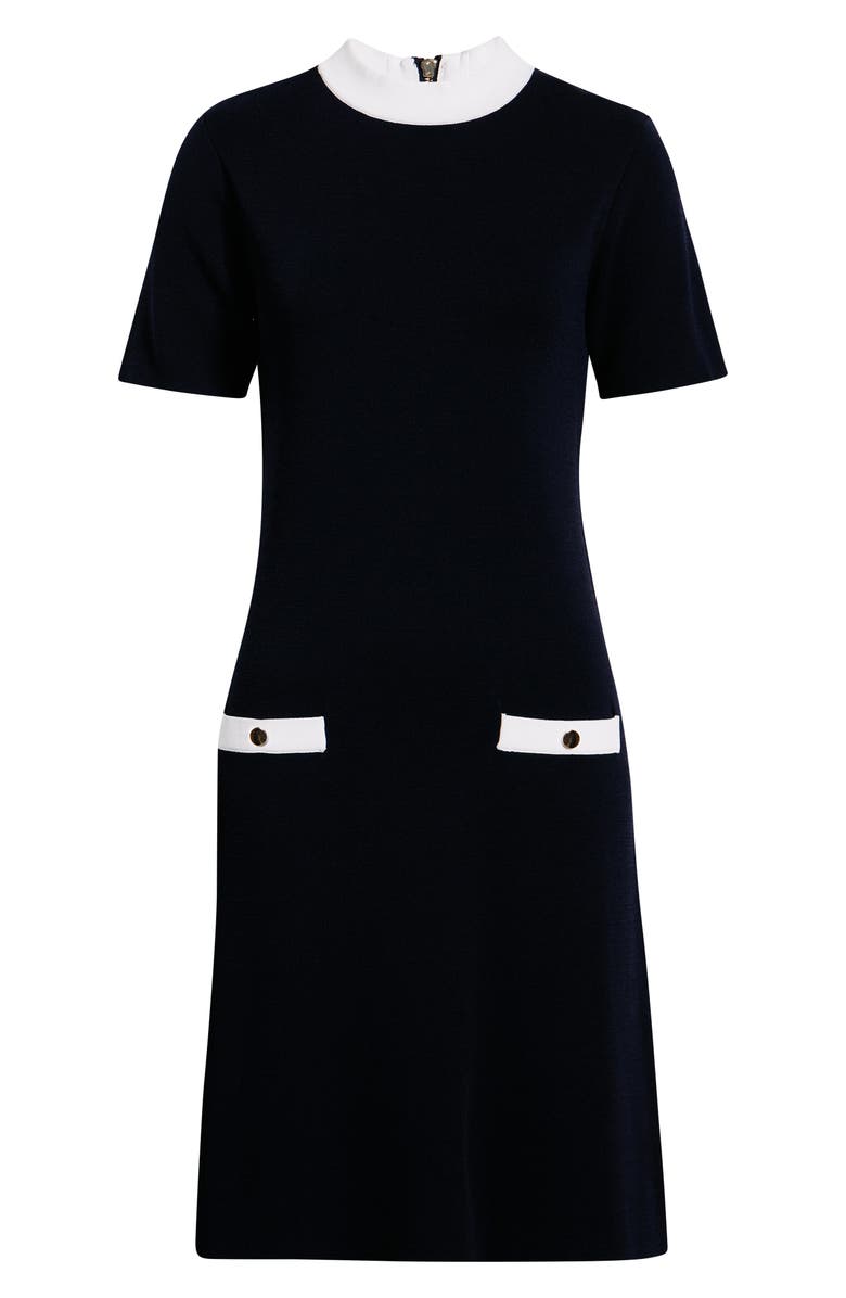 Eliza J Mock Neck Short Sleeve Sweater Dress, Alternate, color, Navy