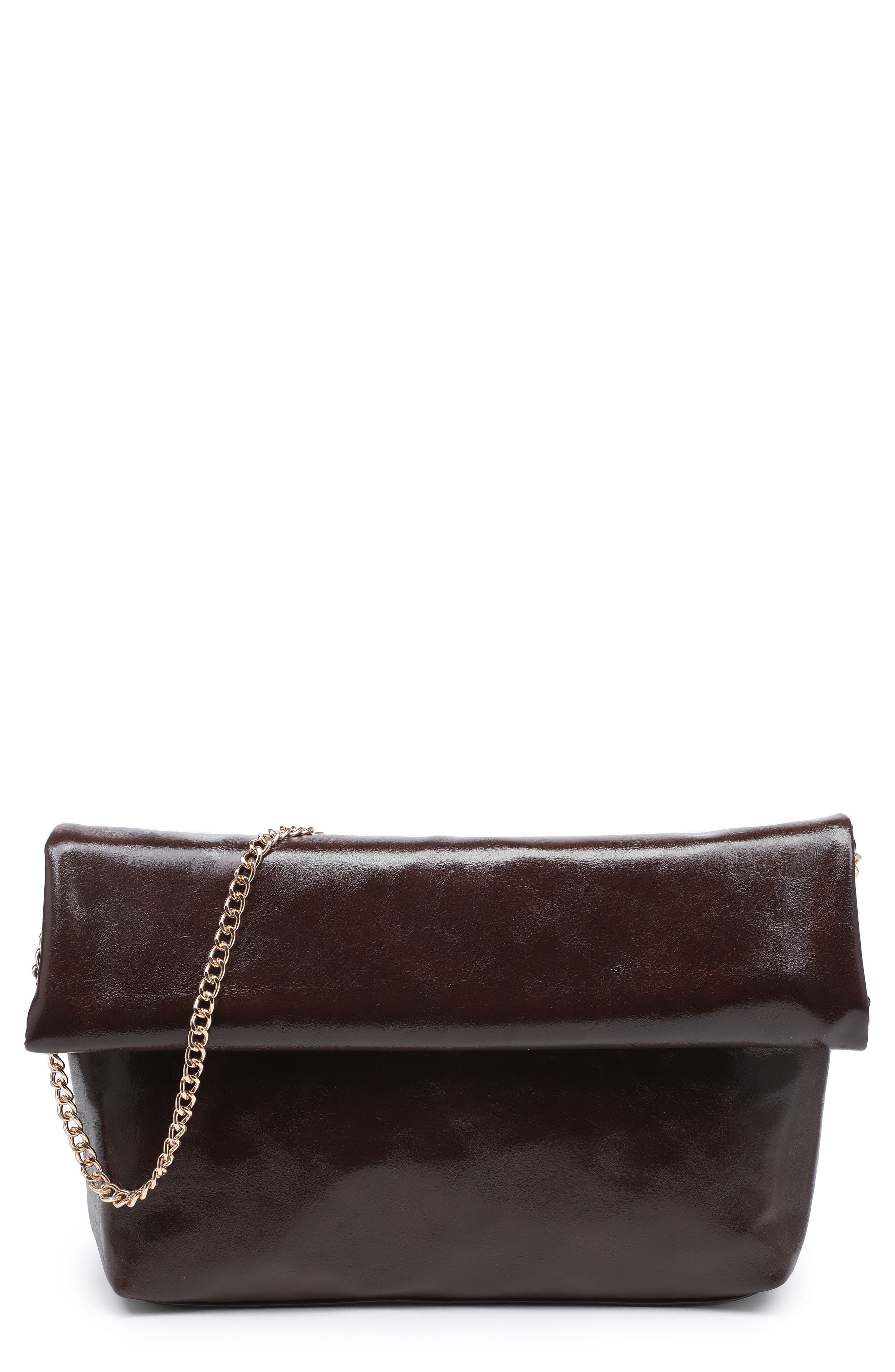 Faux Leather Foldover Clutch