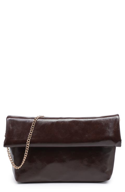 Faux Leather Foldover Clutch