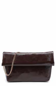 Faux Leather Foldover Clutch
