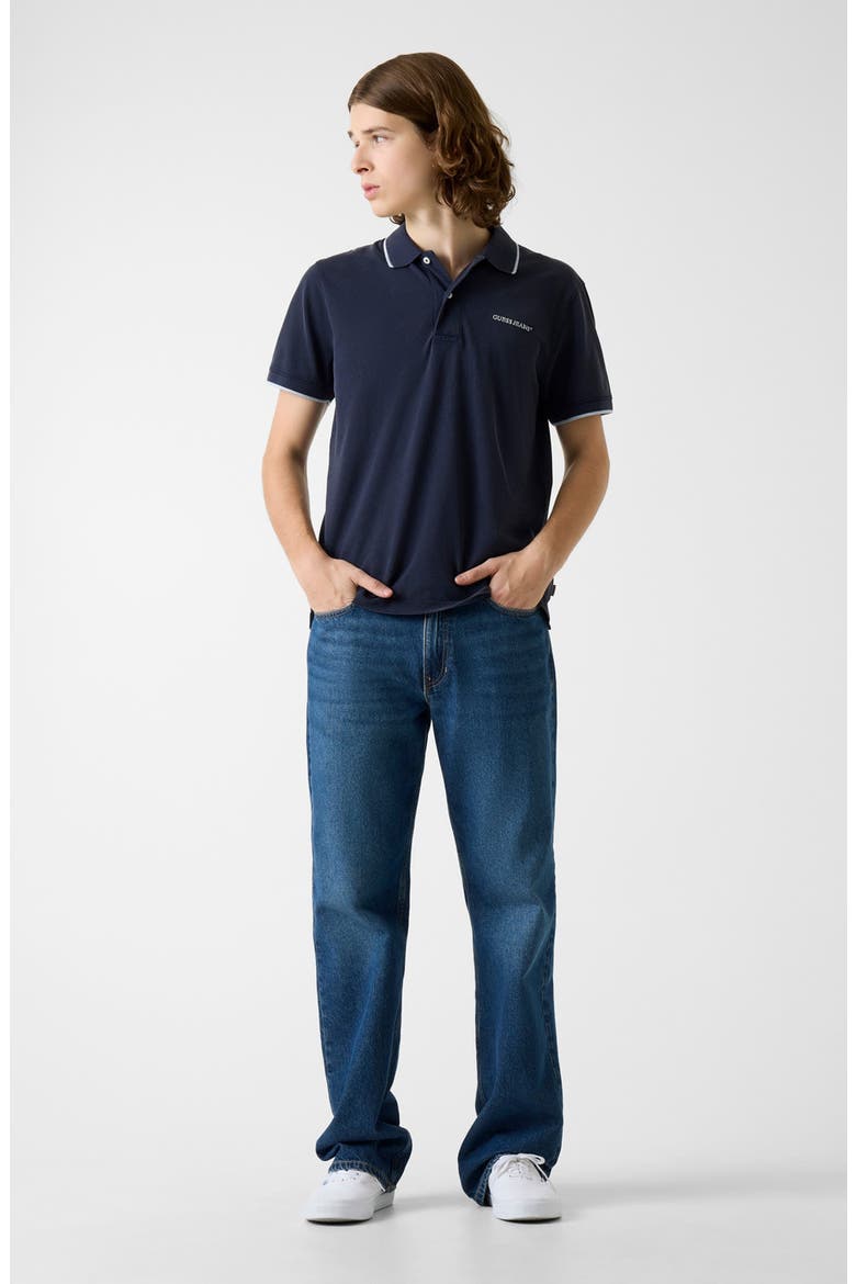 Logo Embroidered Tipped Polo, Alternate, color, MEDIUM BLUE