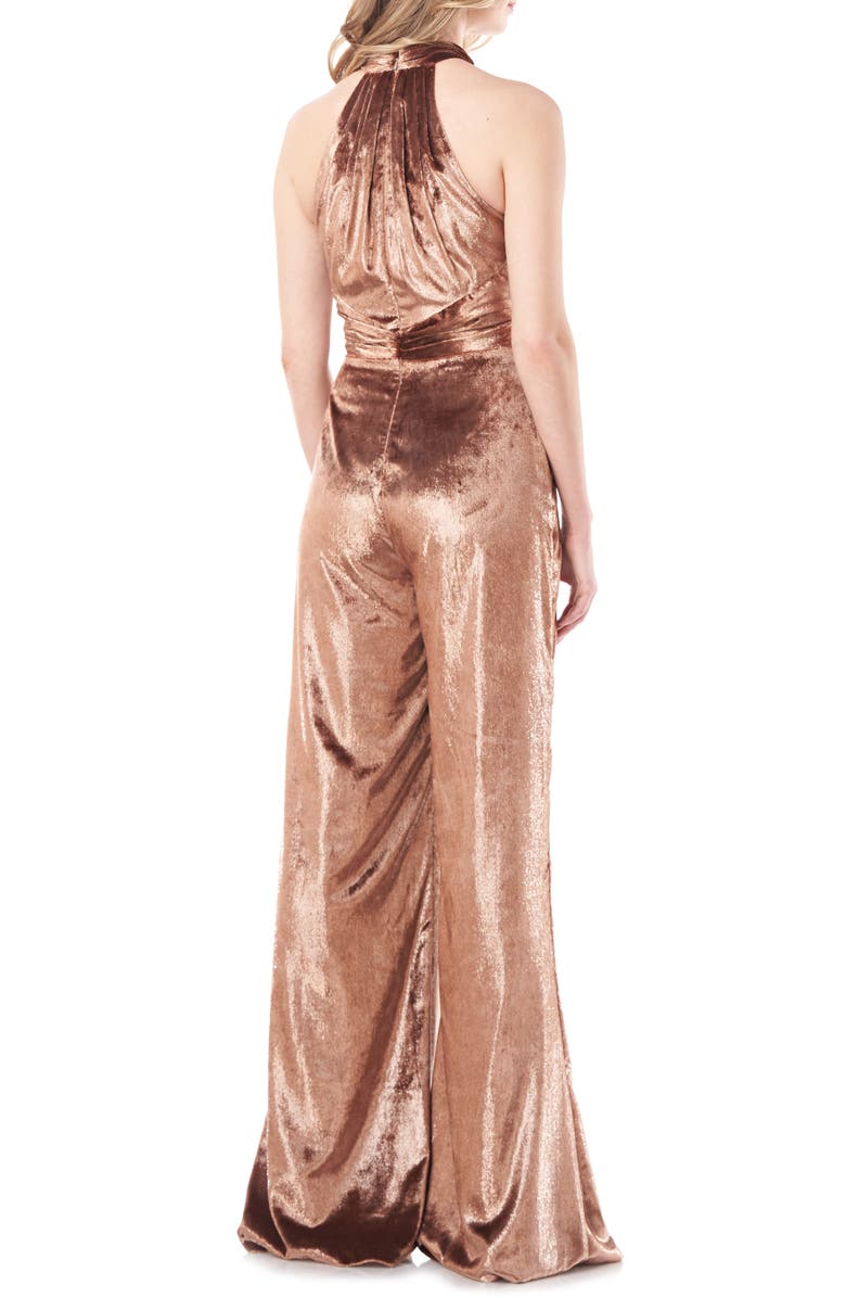 Kay Unger Isadora Halter Neck Crushed Velvet Jumpsuit, Alternate, color,
