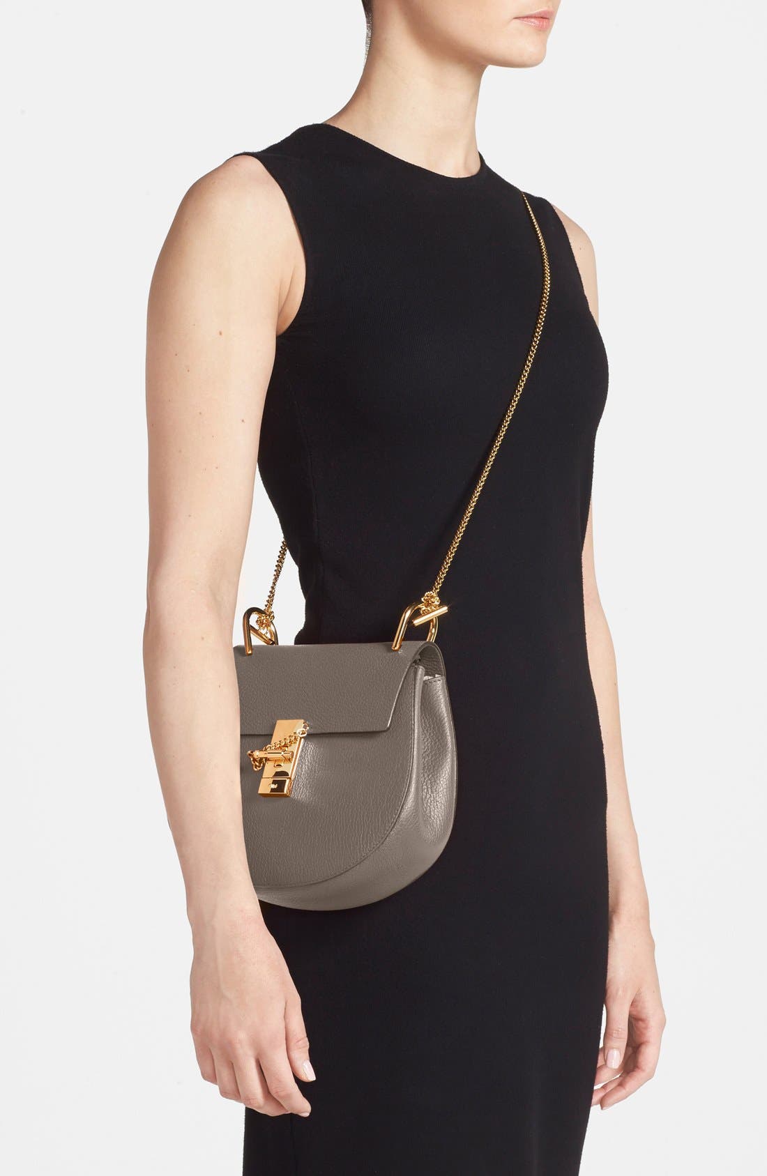 Drew Leather Shoulder Bag, Alternate, color, MOTTY GREY