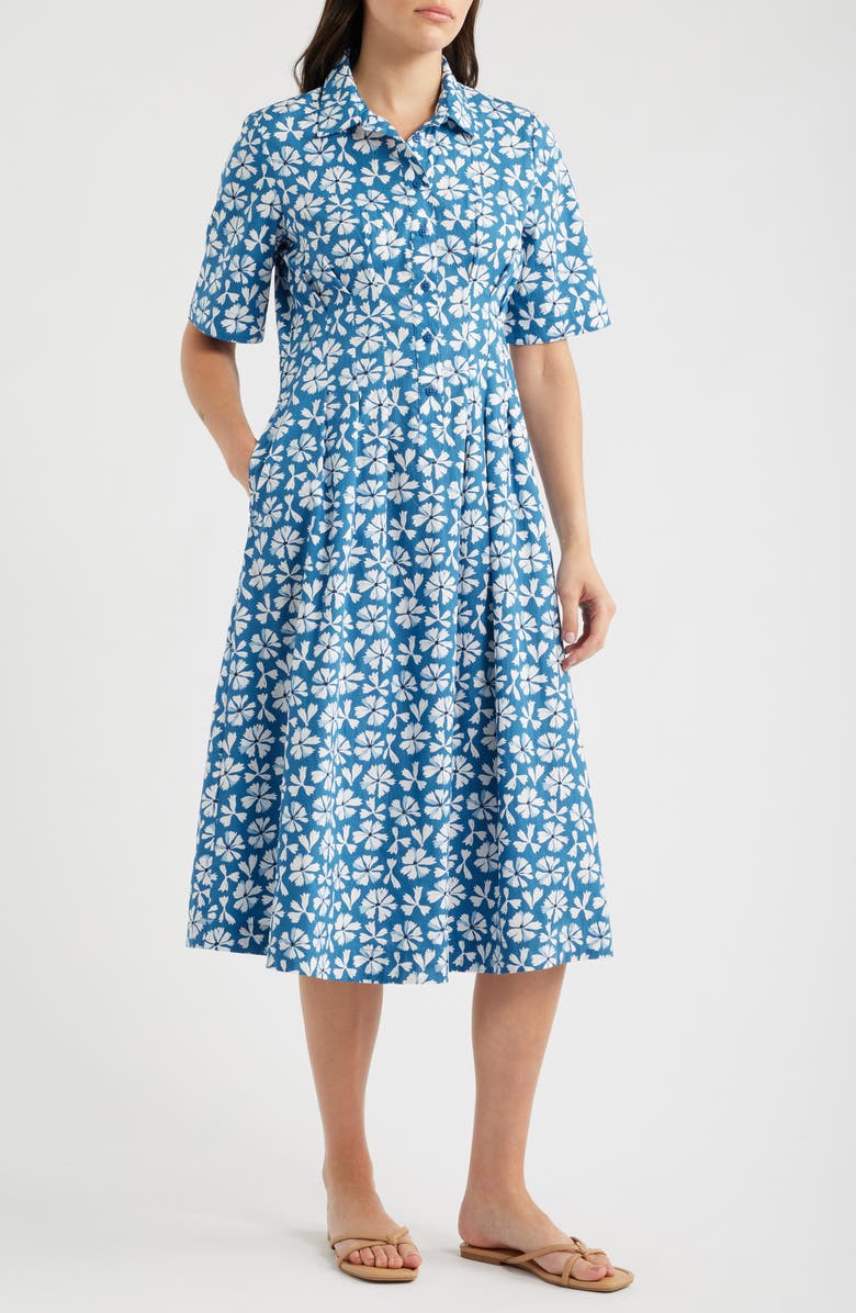 Seasalt Cornwall Organic Cotton Midi Shirtdress, Main, color, Bold Cornflower Sailboats