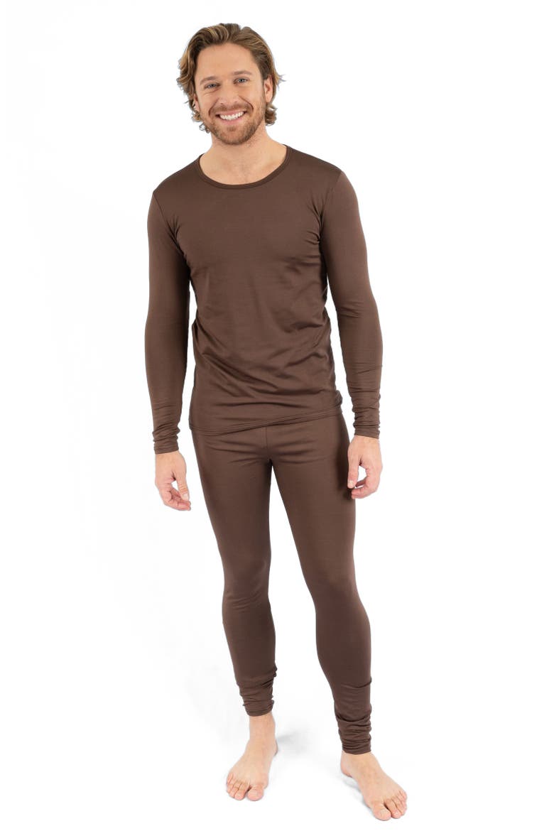 Men's Two-Piece Thermal Long Sleeve Solid Pajamas, Main, color, Brown