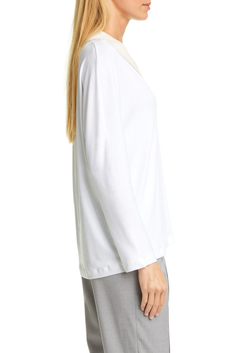 Bead Trim V-Neck Cotton Blend Sweater, Alternate, color, WHITE