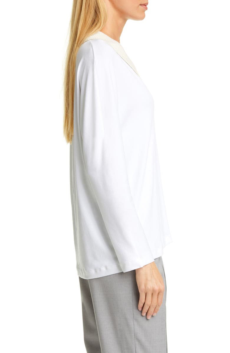 Fabiana Filippi Bead Trim V-Neck Cotton Blend Sweater, Alternate, color,