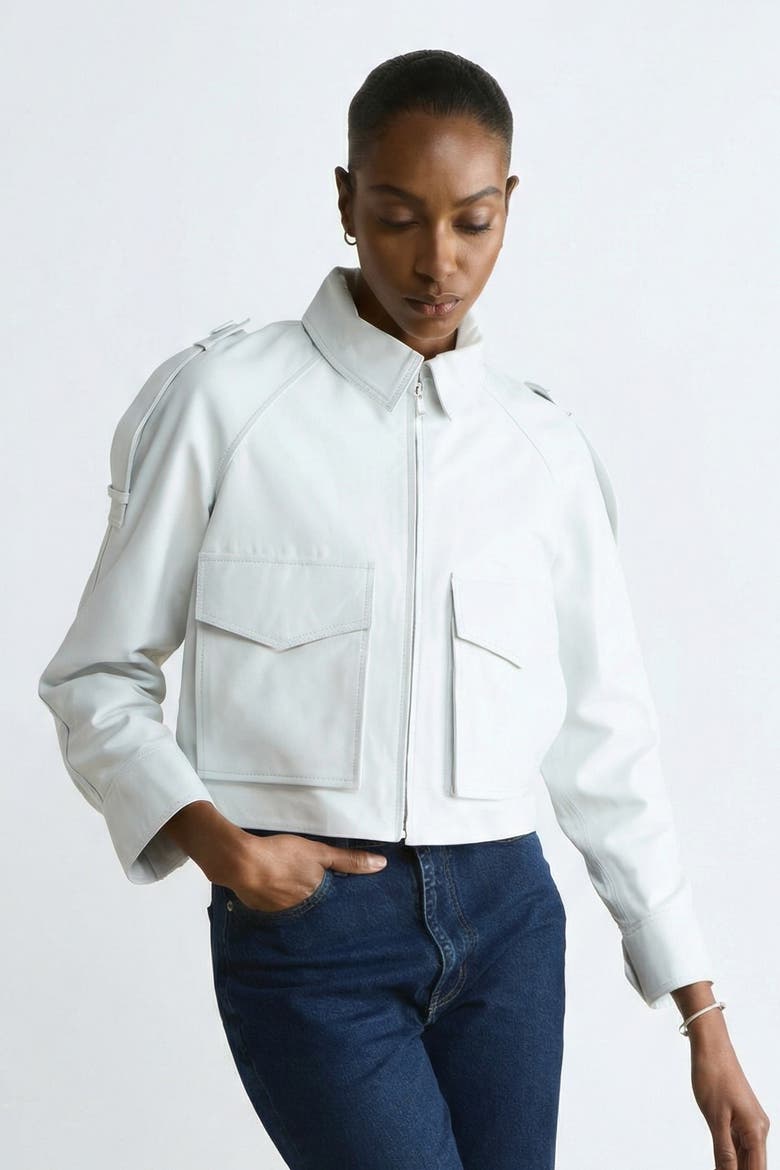 Rose Leather Jacket, Main, color, White
