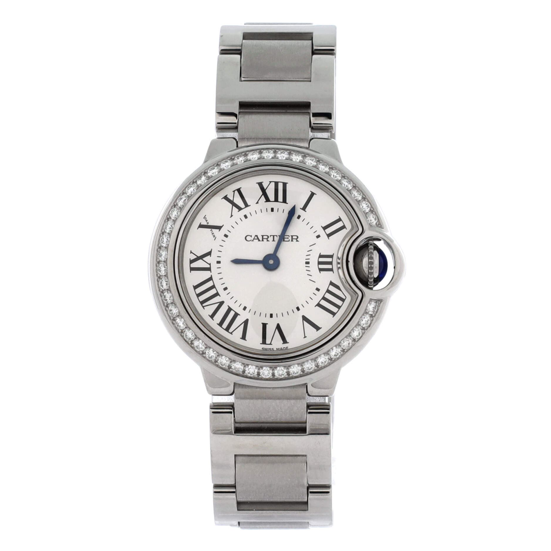 Ballon Bleu de Cartier Quartz Watch Stainless Steel with Diamond Bezel 28, Main, color, Metallic Silver