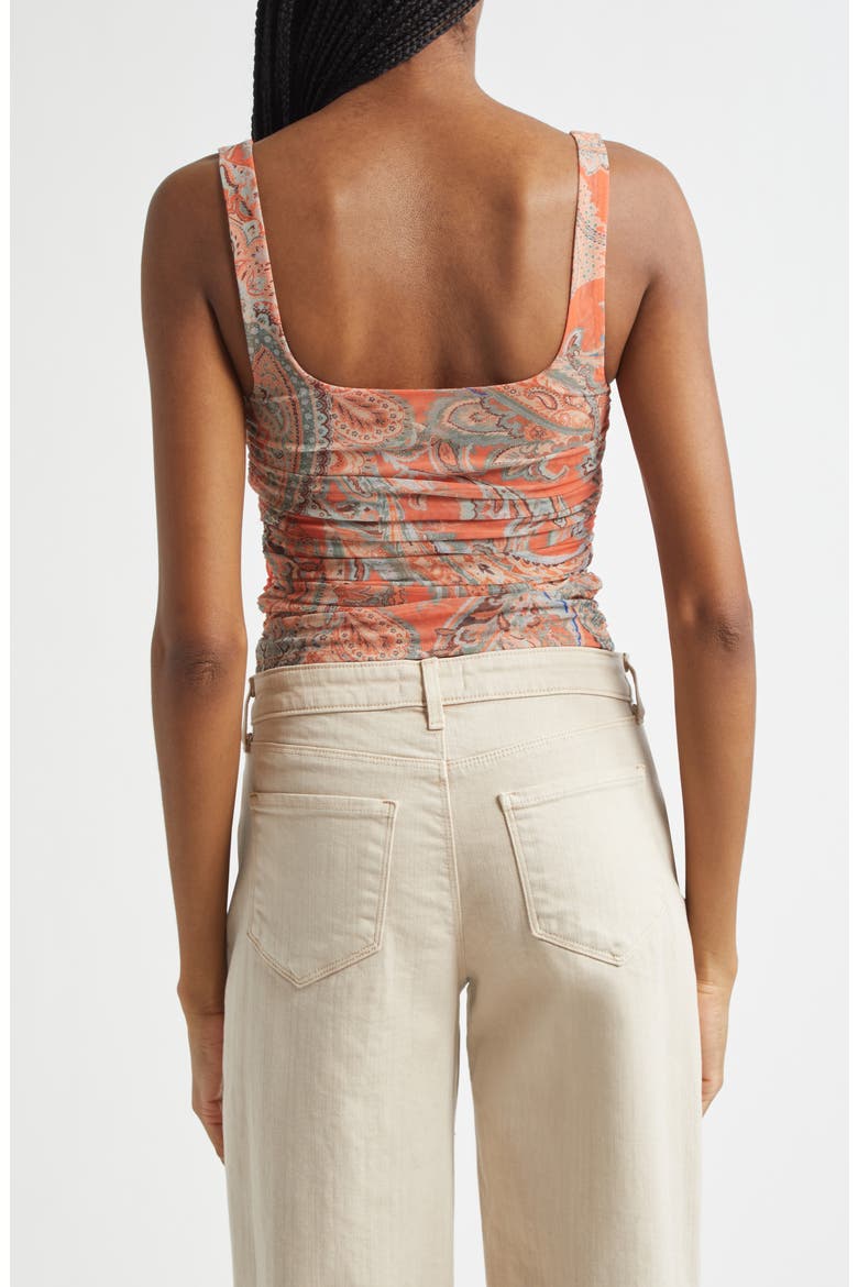 Rasha Paisley Ruched Mesh Tank, Alternate, color, ORANGE/ LIGHT BLUE PAISLEY