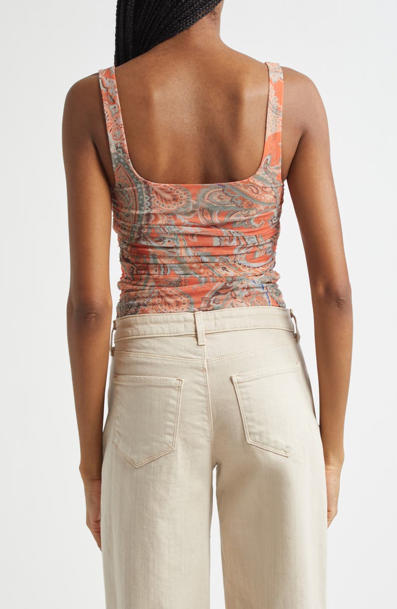 L'AGENCE Rasha Paisley Ruched Mesh Tank, Alternate, color, Orange/ Light Blue Paisley