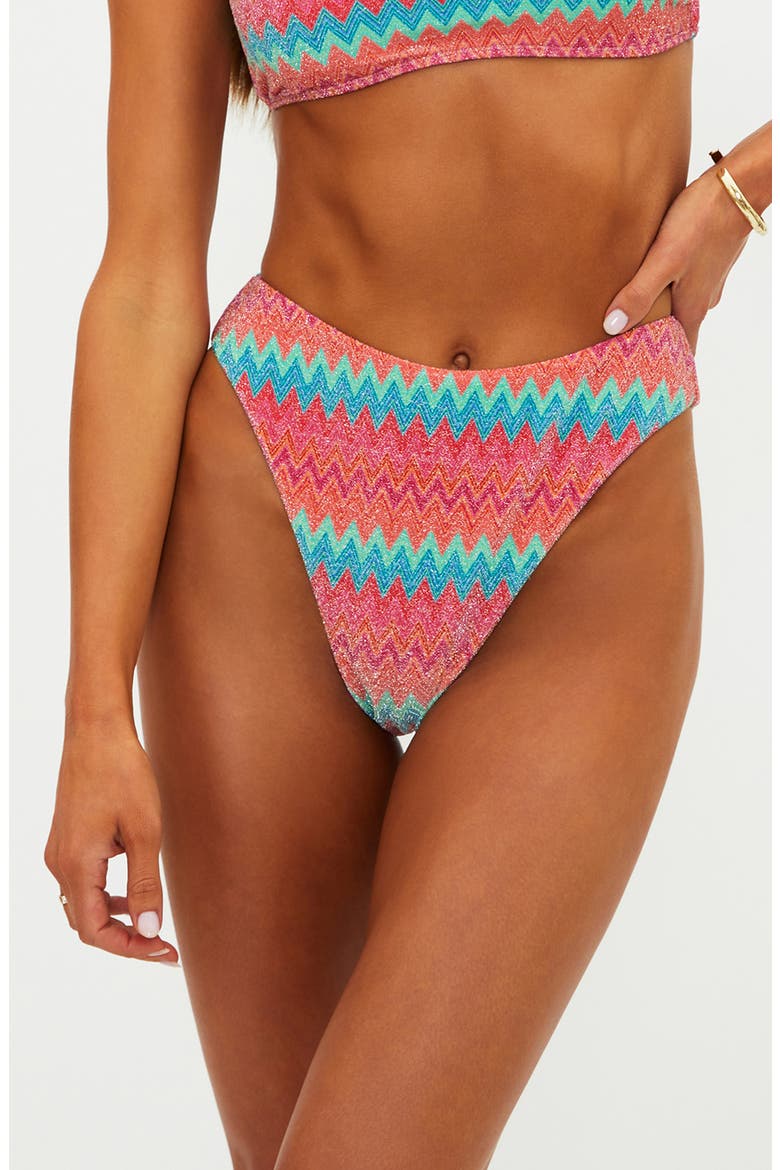 Amarie Metallic High Waist Bikini Bottoms, Main, color, STRAWBERRY ICE CHEVRON