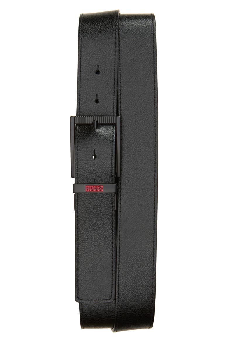 Gilbert Leather Belt, Main, color, BLACK