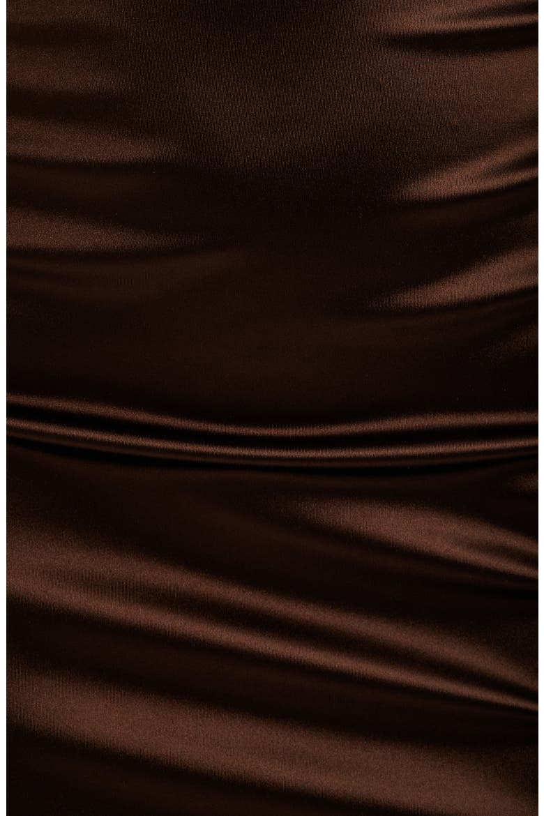 Emma Ruched Tie Strap Satin Gown, Alternate, color, CHOCOLATE