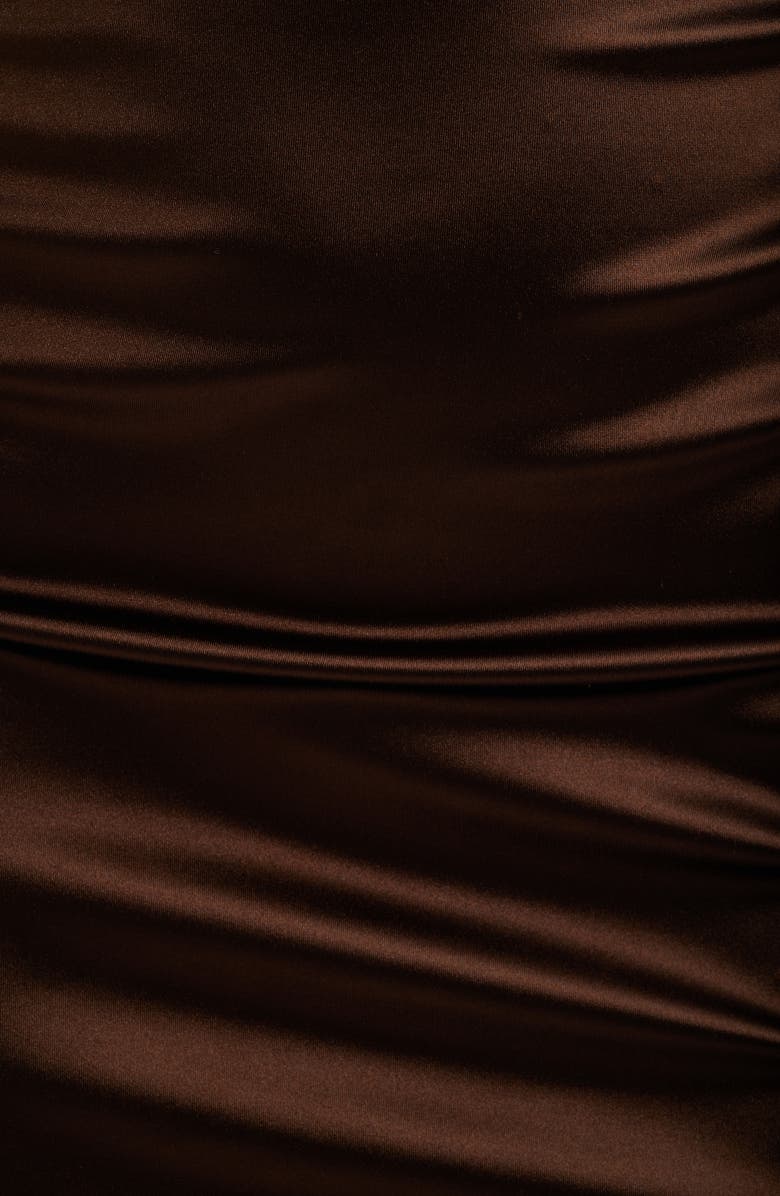 Emerald Sundae Emma Ruched Tie Strap Satin Gown, Alternate, color, Chocolate