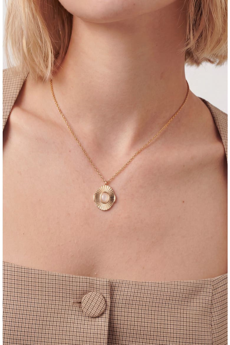14k Gold Plated Moonstone Sunburst Pendant Necklace, Alternate, color, WHITE/ GOLD