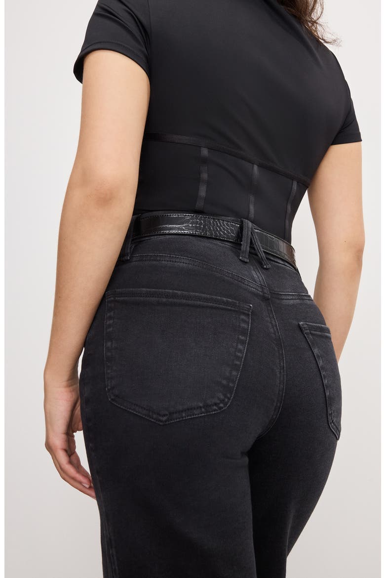 Soft-Tech Good Petite Raw Hem Wide Leg Palazzo Jeans, Alternate, color, BLACK391