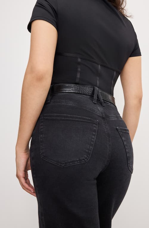 Good American Soft-tech Good Petite Raw Hem Wide Leg Palazzo Jeans In Black