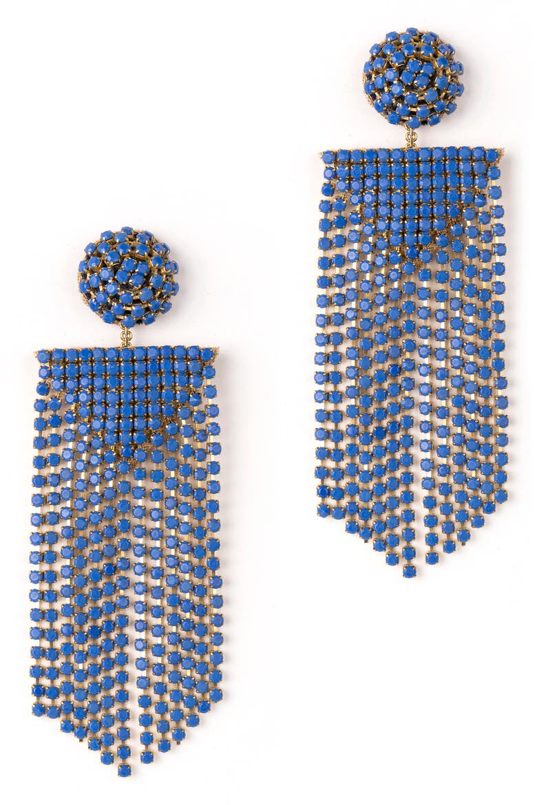 Fanning Crystal Drop Earrings, Main, color, DENIM