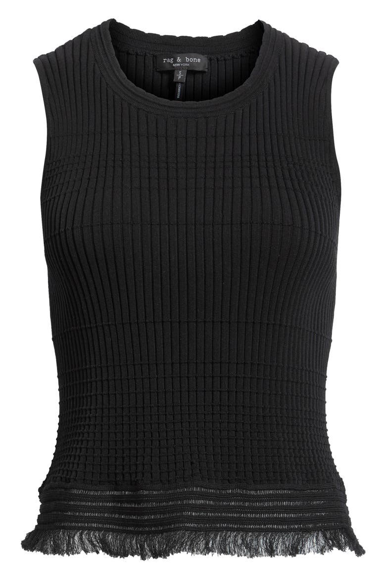 Ayan Rib Knit Fringe Trim Tank, Alternate, color, BLACK