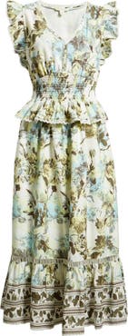 Treasure & Bond Floral Flutter Sleeve Peplum Dress