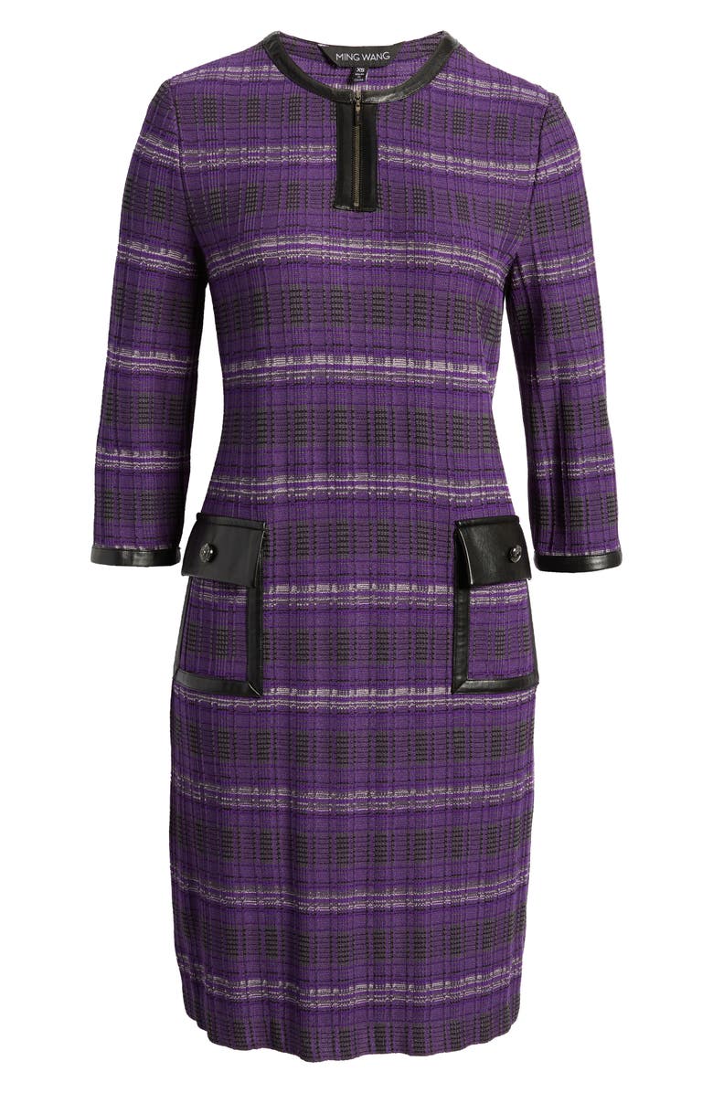 Ming Wang Elbow Sleeve Shift Dress, Alternate, color, 