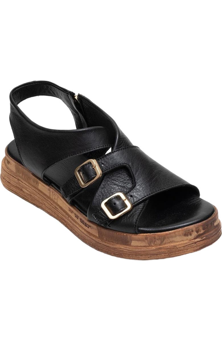 Forever & Always Shoes Levine Leather Buckled Side-Zip Sandal, Alternate, color, Black Leather