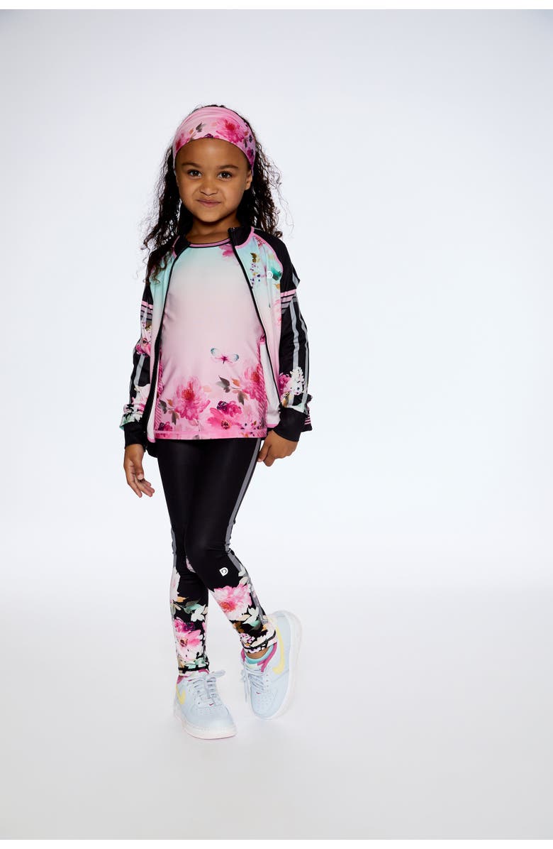 Deux par Deux Girl's Short Sleeve Athletic Top Gradient Pink Printed Big Flowers, Alternate, color, 