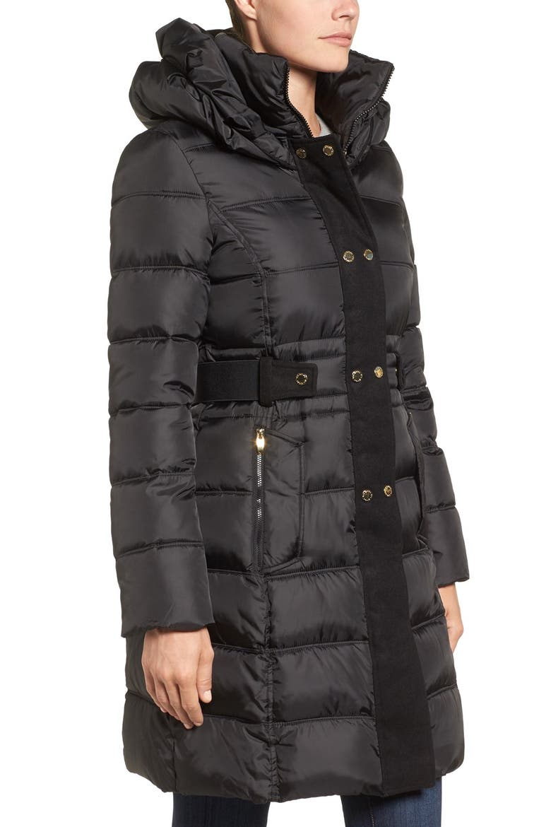 Belted Puffer Coat, Alternate, color, BLACK