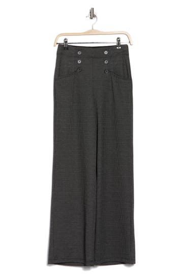 Max Studio Sailor High Waist Wide Leg Pants In Black/ivory Pin Dot