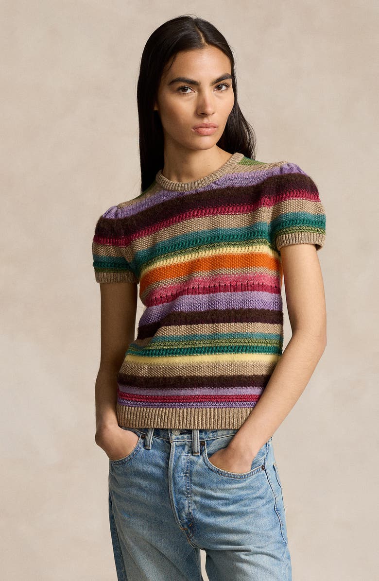 Polo Ralph Lauren Stripe Linen Blend Short Sleeve Sweater, Alternate, color, 