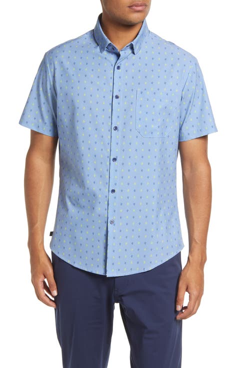 Leeward Trim Fit Leaf Print Short Sleeve Performance Button-Up Shirt