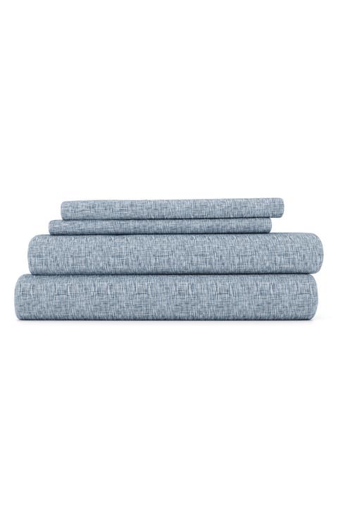 HOME SPUN Premium Ultra Soft Chambray Style Pattern 4-Piece Bed Sheets Set