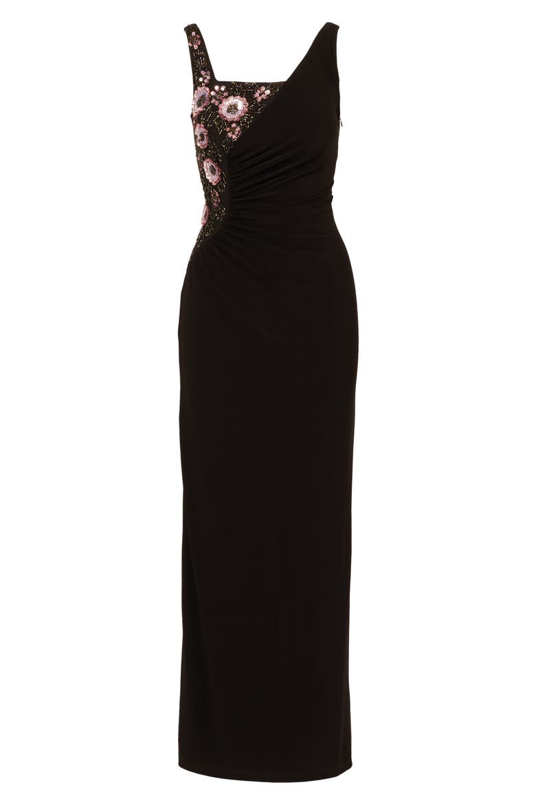 Beaded Jersey Evening Gown, Alternate, color, BLACK MULTI