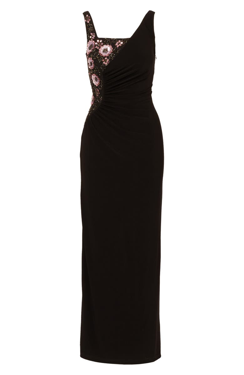 Adrianna Papell Beaded Jersey Evening Gown, Alternate, color, Black Multi