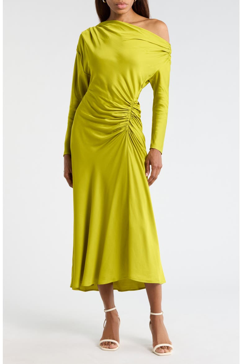 Piper Asymmetric Long Sleeve Dress, Main, color, GREEN AMBER
