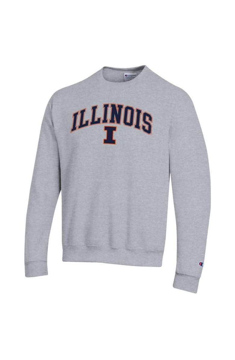Champion Men's Champion  Heather Gray Illinois Fighting Illini Arch Over Logo Pullover Sweatshirt, Alternate, color, 