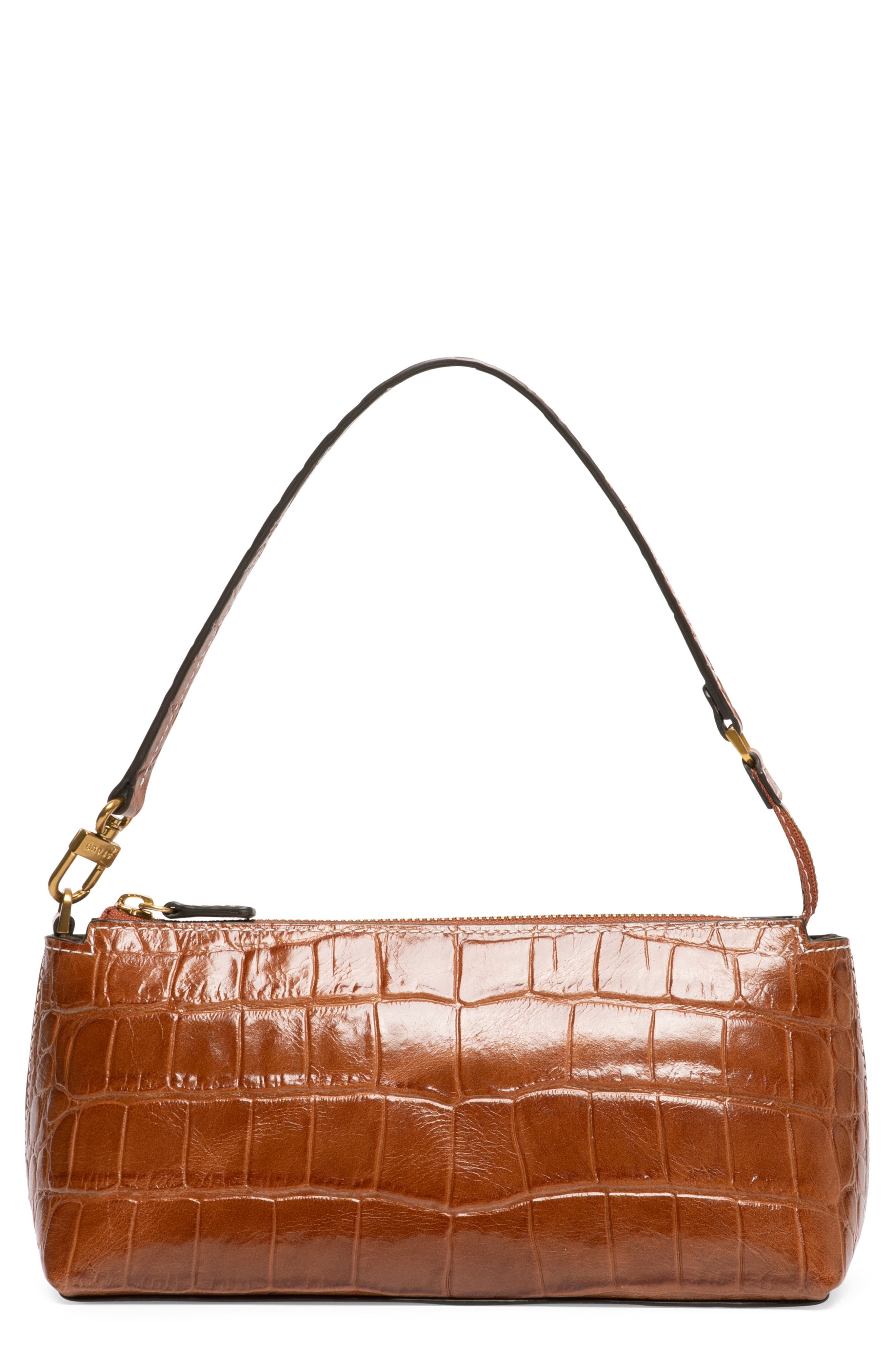 BIRKENSTOCK + STAUD Kaia Croc-Embossed Shoulder Bag, Main, color, SADDLE FAUX