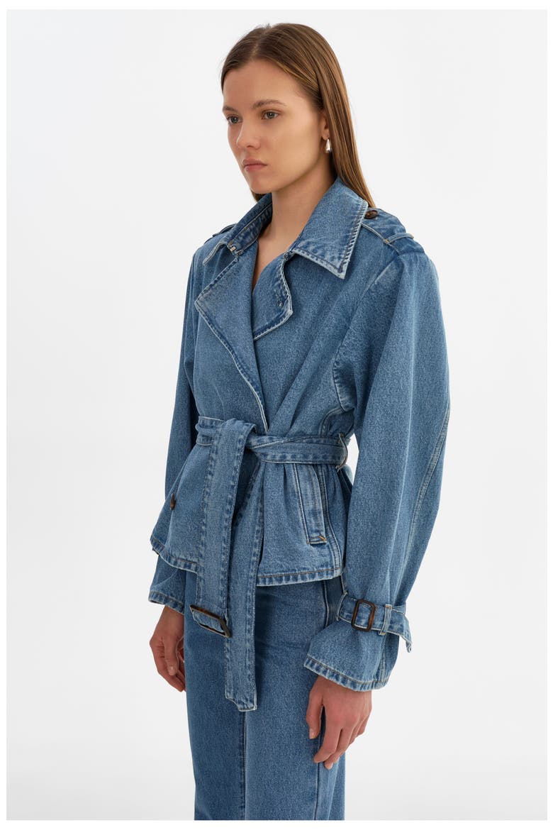 Dhana | Suede Trench Jacket, Alternate, color, Mid Blue Wash
