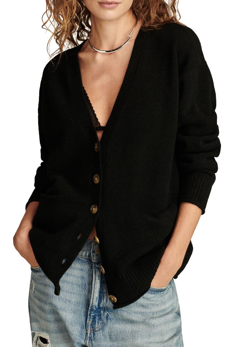 Slouchy Cardigan, Main, color, DARK BLACK