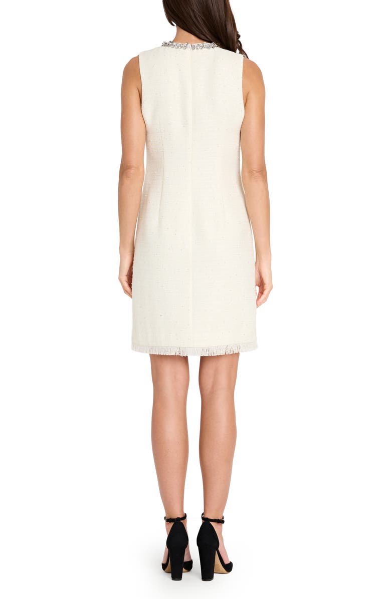 Tahari ASL Beaded Keyhole Bouclé Dress, Alternate, color, Vanilla