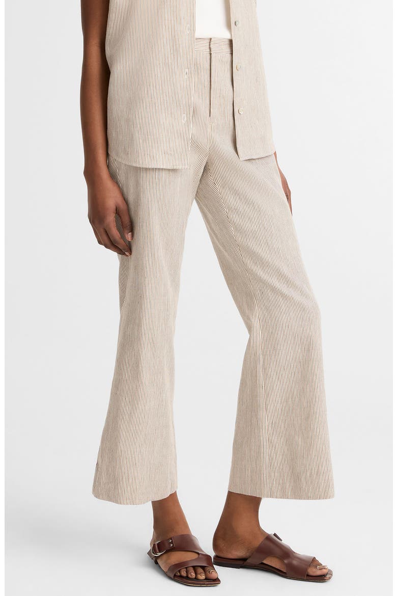 Ticking Stripe Crop Flare Linen & Cotton Pants, Alternate, color, TAUPE WOOD