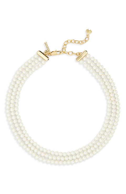 Triple Strand Faux Pearl Necklace