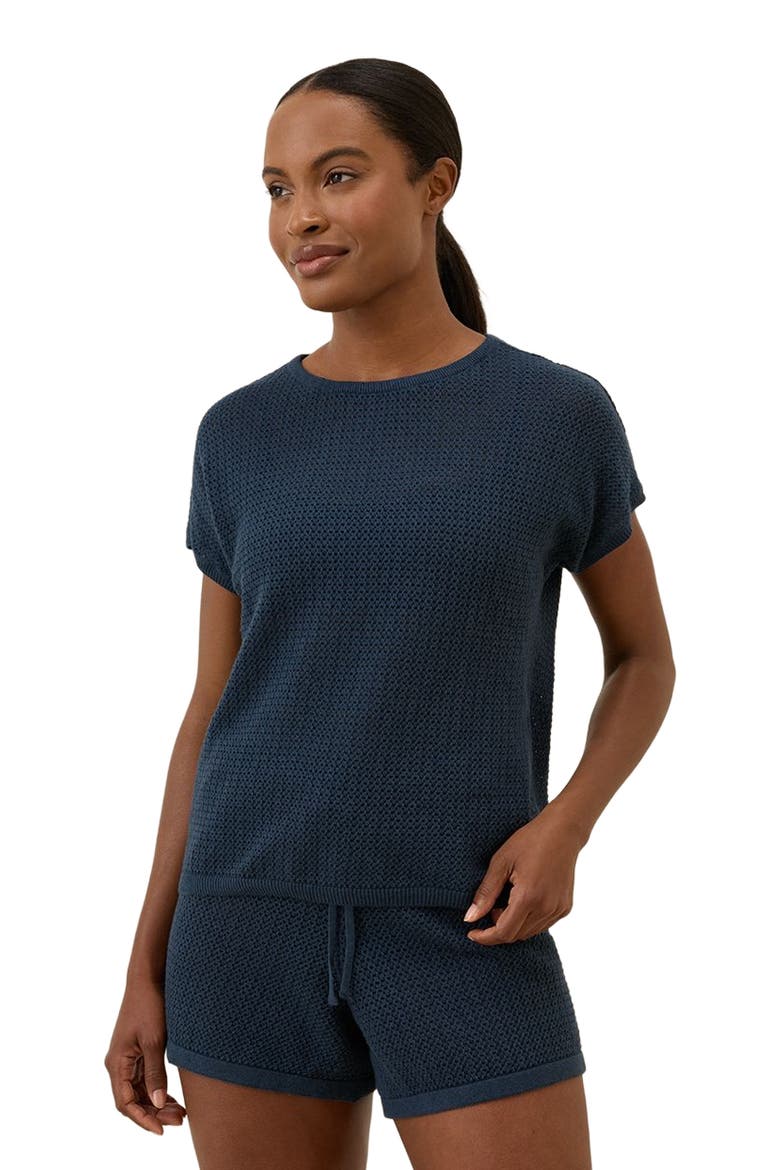 Beachside Linen Short Sleeve Top Made with Organic Cotton, Alternate, color, French Navy