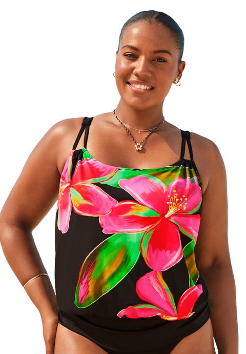 Loop Strap Blouson Tankini Top
