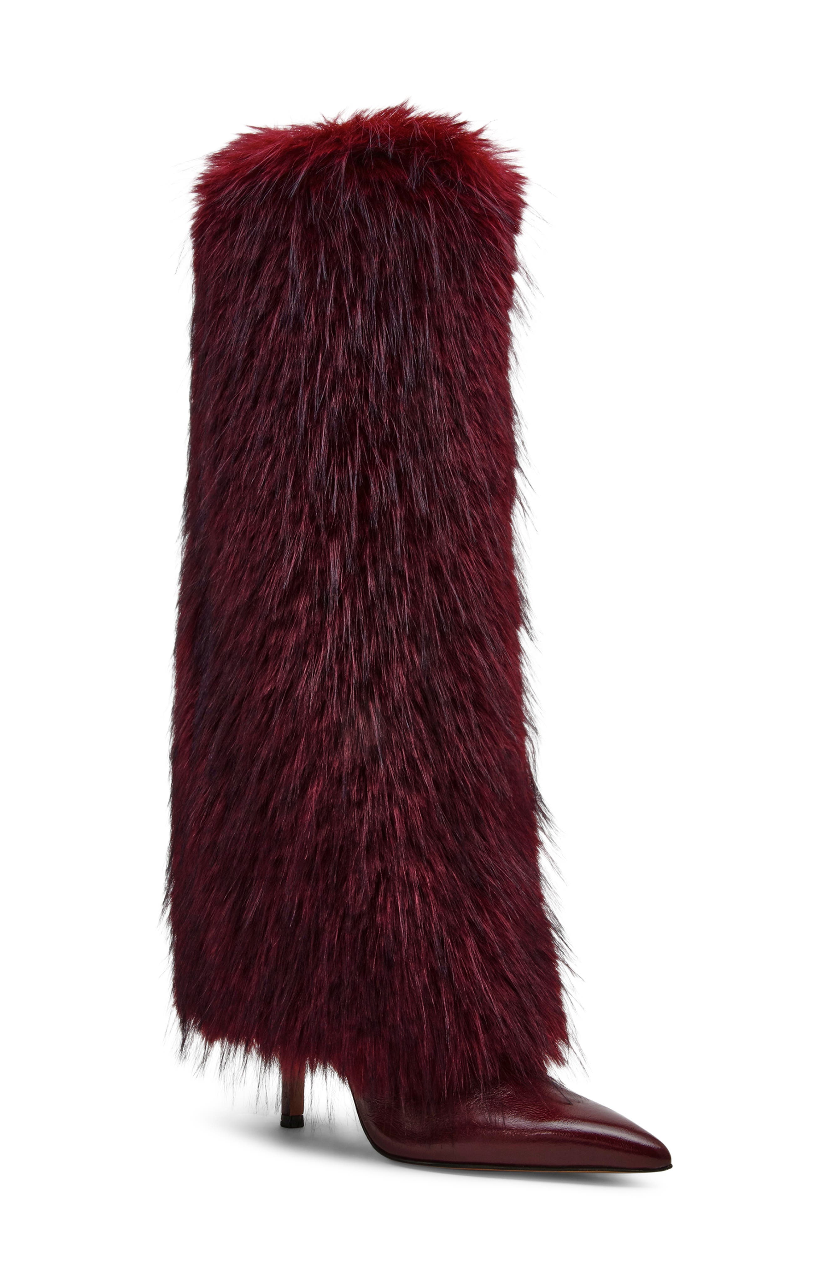 Icon Faux Fur Knee High Boot, Main, color, BURGUNDY