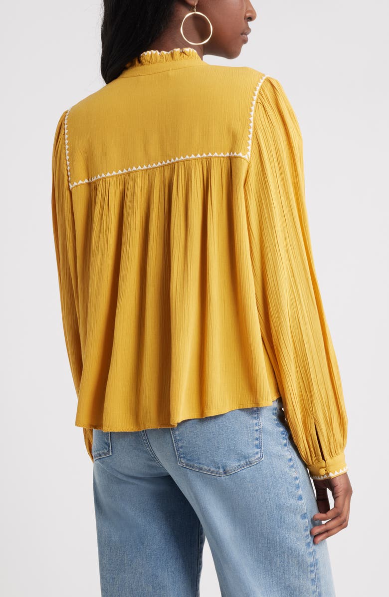 Treasure & Bond High Neck Embroidered Long Sleeve Top, Alternate, color, Yellow Myth