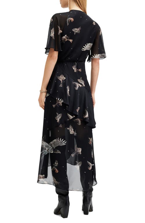 Allsaints Alana Printed Wrap Over Midi Dress
