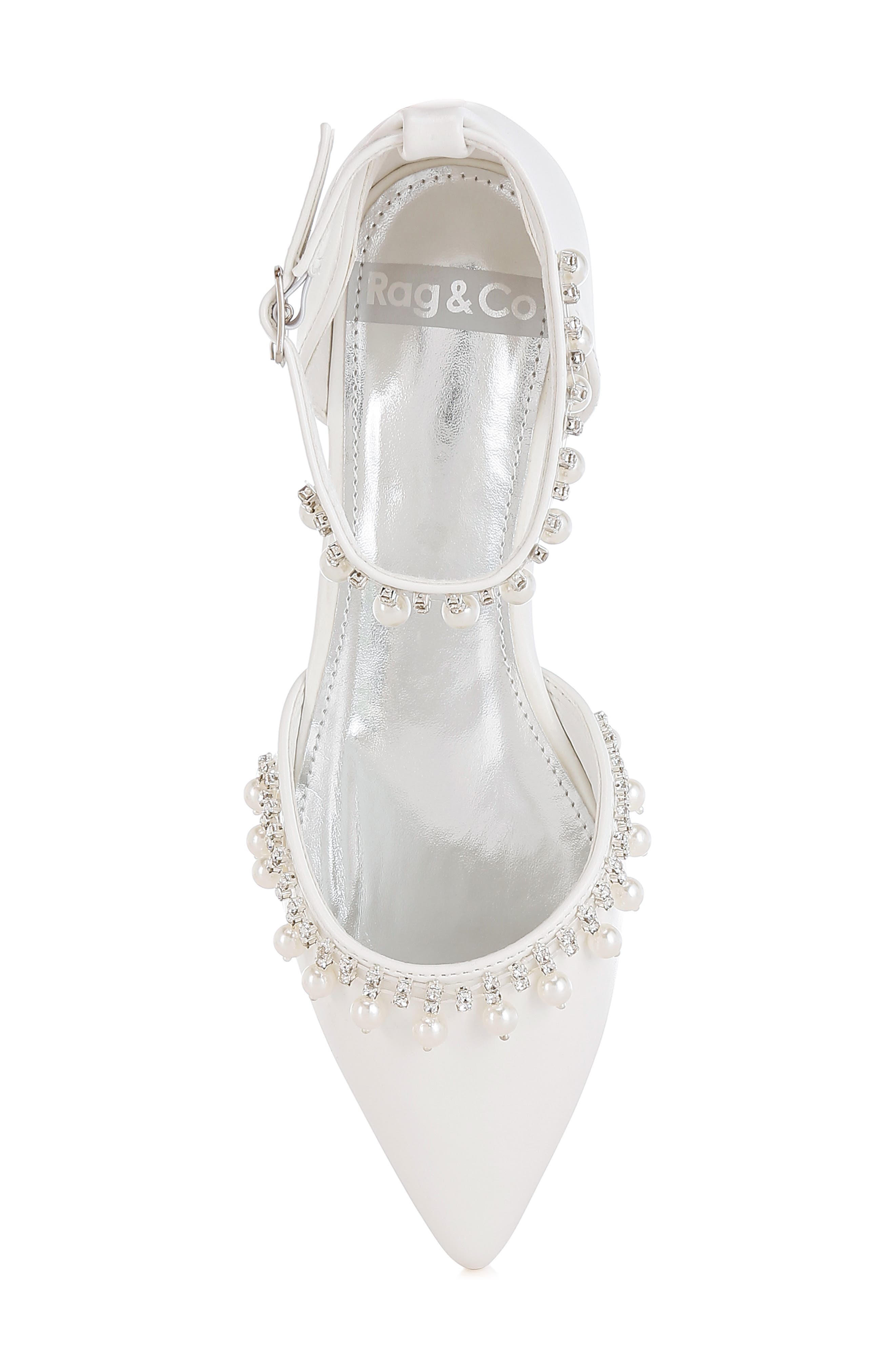 Rag & Co Aouva Rhinestone & Faux Pearl Almond Toe Flat, Alternate, color, White